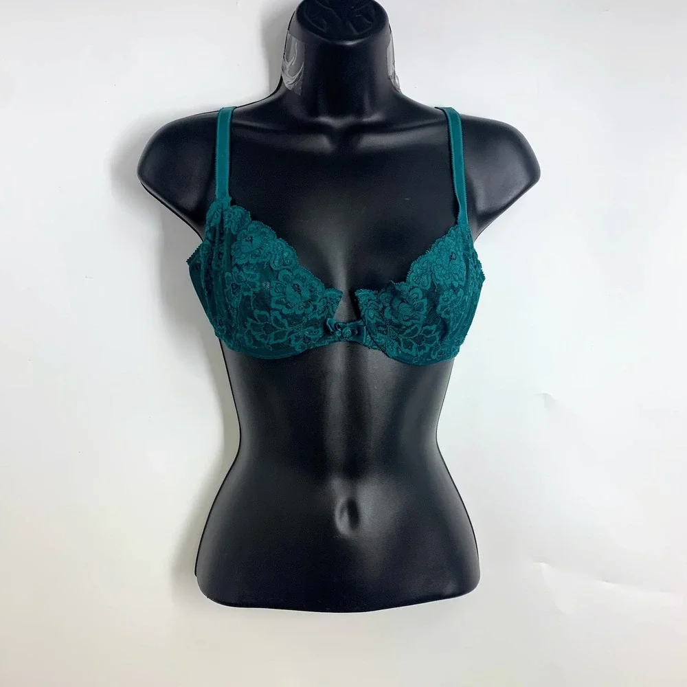 Oscar de la Renta Vintage Floral Lace Underwire Balconette Sheer Mesh Bra SZ 36B